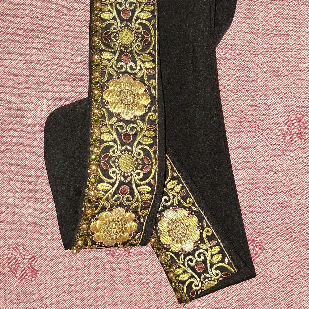 Black Silk Sash Belt With Gold Embellishments